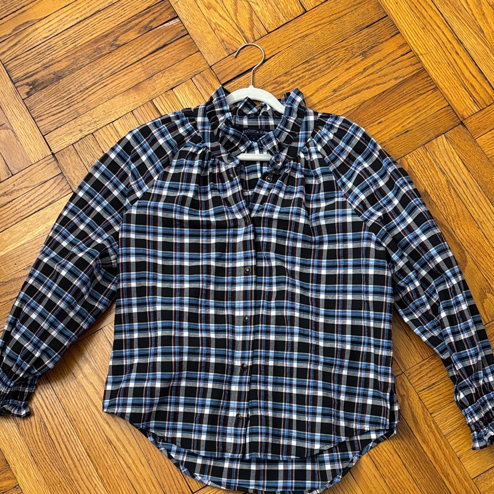 Veronica Beard Blue and Black Plaid Top
